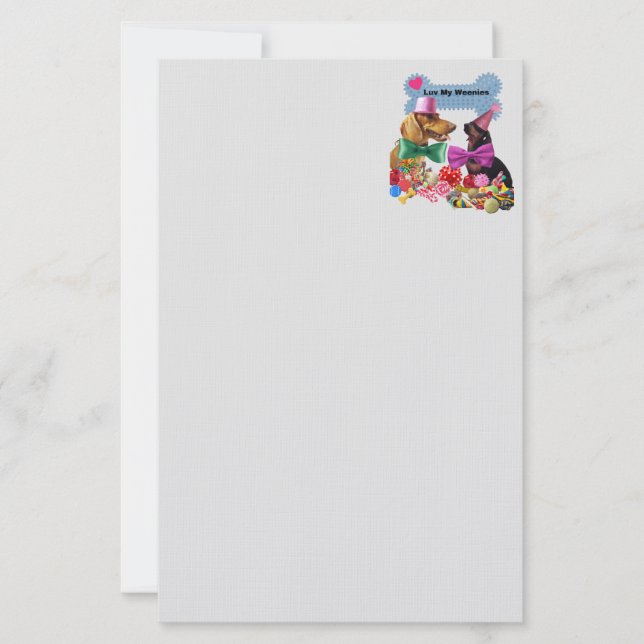 Luv My Weenies Matching Gray Stationery (Front)