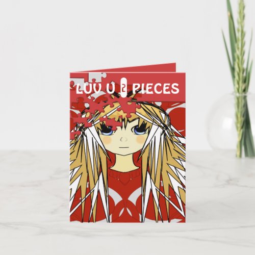 Luv U 2 Pieces Ultra Cute Anime Girl Holiday Card