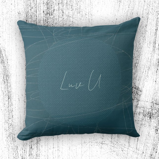 Luv U - Blue Trendy Modern Scribbled Lines Throw Pillow (Luv U - Blue Trendy Modern Scribbled Lines Throw Pillow ©Susanne Sachers - Sunny Mind Design)