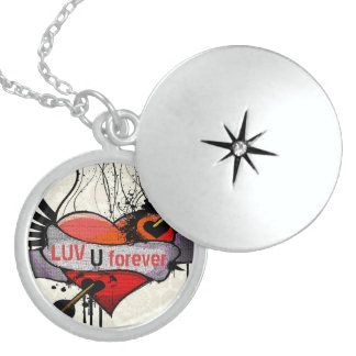 Luv U Forever Gothic Grunge Heart Arrow Locket Necklace