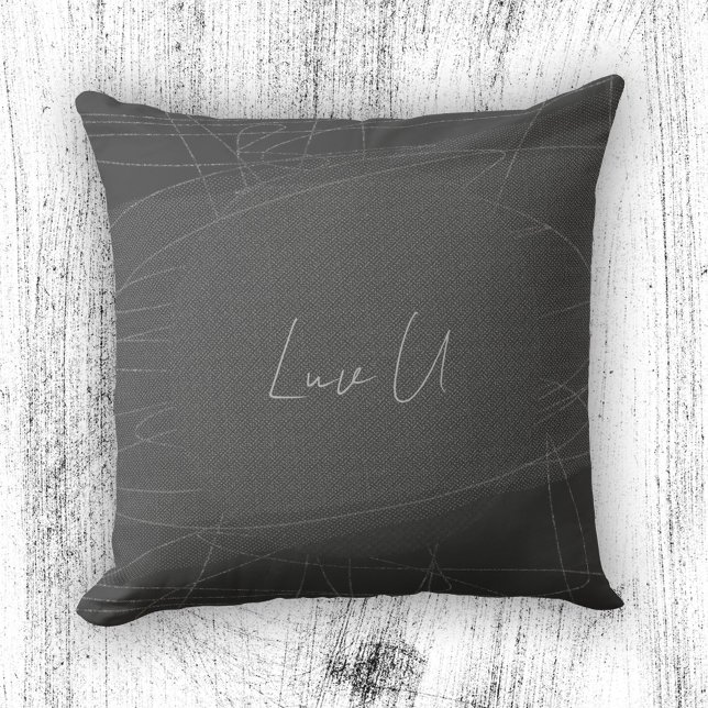 Luv U - Gray Trendy Modern Scribbled Lines Throw Pillow (Luv U - Gray Trendy Modern Scribbled Lines Throw Pillow ©Susanne Sachers - Sunny Mind Design)