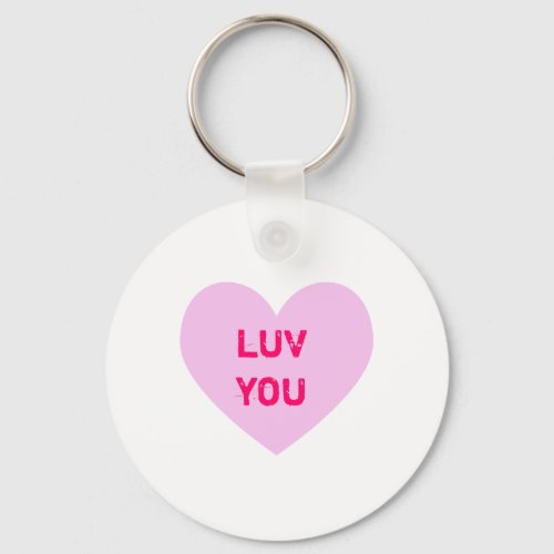 LUV YOU Pink Conversation Heart Keychain