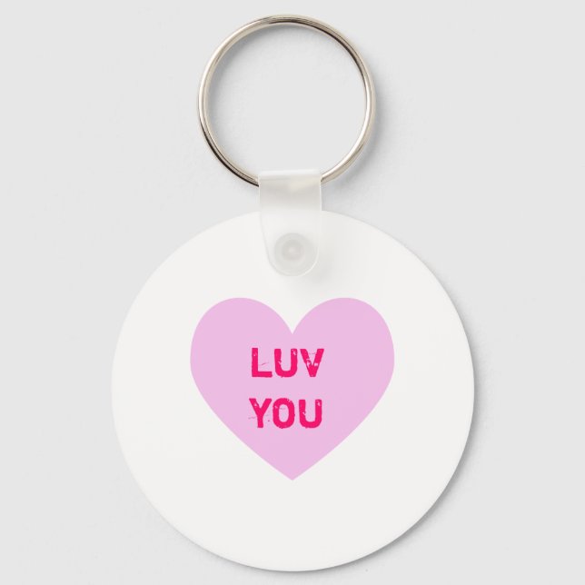 LUV YOU Pink Conversation Heart Keychain (Front)