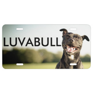 "LUVABULL" Happy Pit Bull License Plate. Plate