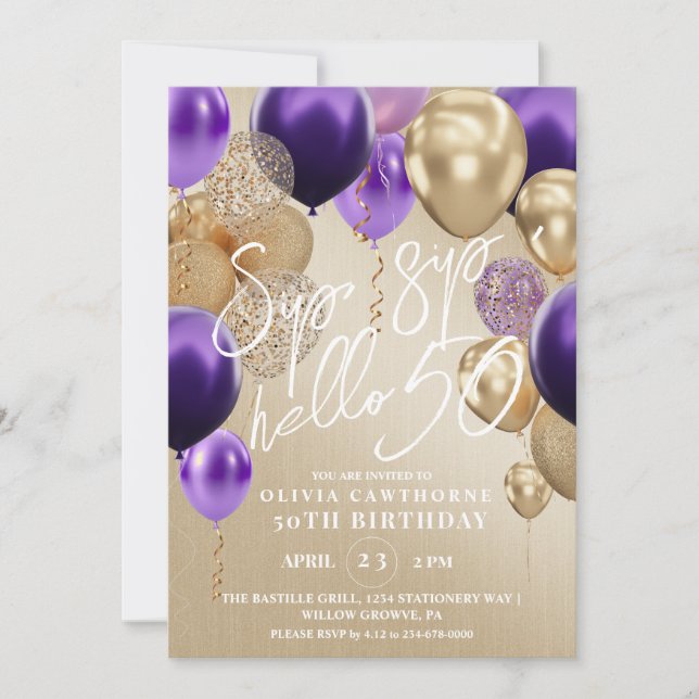 Lux 50th Gold Balloons Birthday Party Invitatio Invitation (Front)