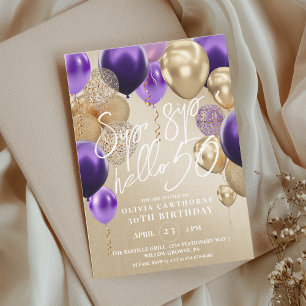 Lux 50th Gold Balloons Birthday Party Invitatio Invitation