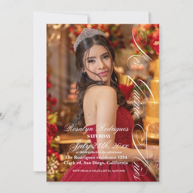 Lux and elegant Photo Quinceanera Gold Invitation (Front)