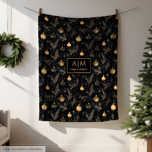 Lux black and gold watercolor minimalist holiday fleece blanket