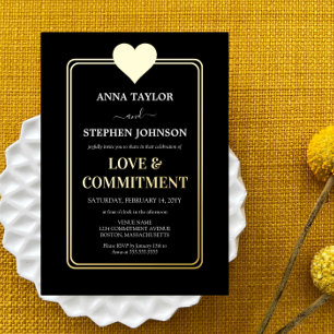Lux Black Gold Heart Love & Commitment Ceremony Foil Invitation