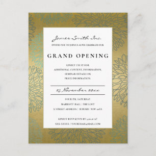 LUX BLUE GOLD DAHLIA FLORAL GRAND OPENING INVITE