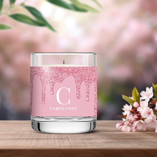 Lux Blush Pink Dripping Glitter Monogram Scented Candle