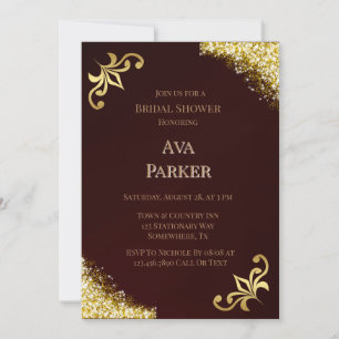 Lux Burgundy Gold Flourish Glitter Bridal Shower  Invitation