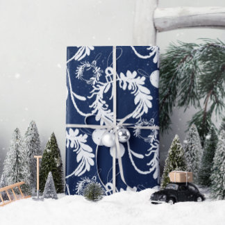 Lux Christmas Elegant Baubles on Blue Wrapping Paper