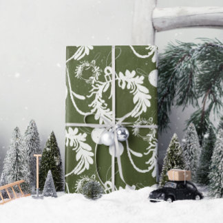 Lux Christmas Elegant Baubles on Green Wrapping Paper
