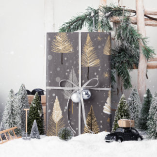 Lux Christmas Gold on Gray Wrapping Paper