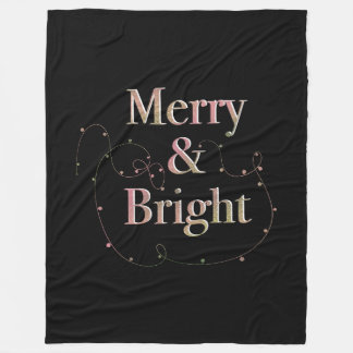 Lux Christmas Merry & Bright on Black Fleece Blanket