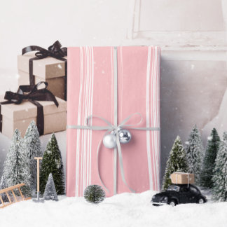 Lux Christmas White Stripes on Pink Wrapping Paper