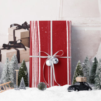 Lux Christmas White Stripes on Red Wrapping Paper