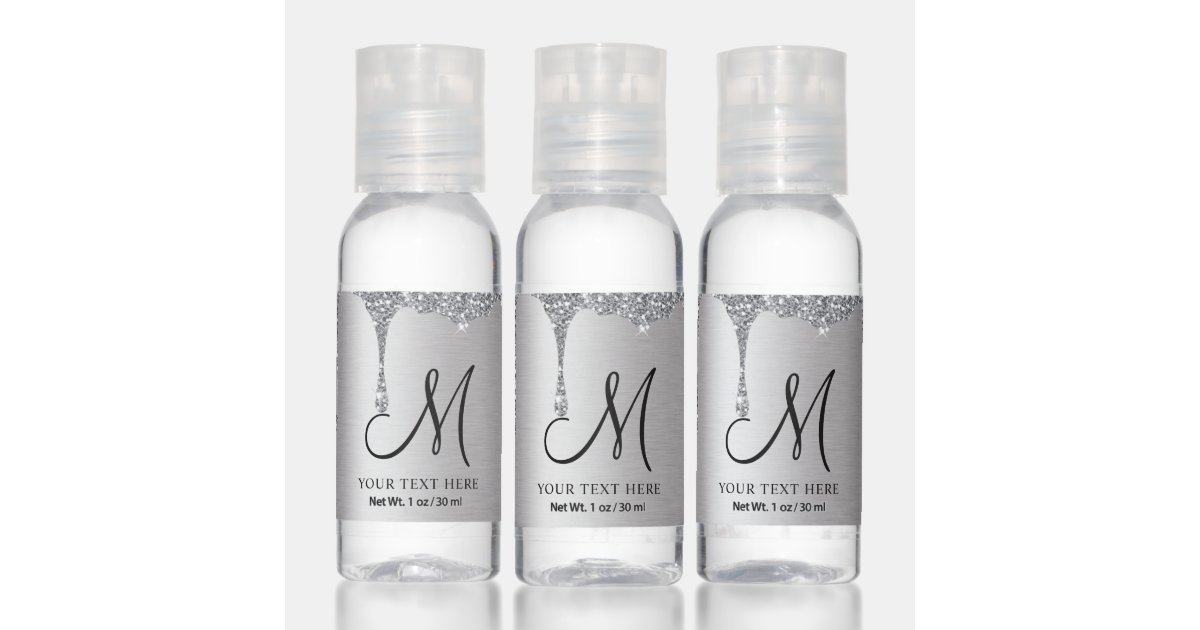 Lux Custom Text Monogrammed Silver Glitter Shine Hand Sanitizer Zazzle 2988