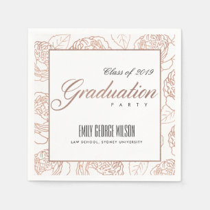 LUX ELEGANT BLUSH PINK ROSE GOLD FLORAL GRADUATION NAPKINS