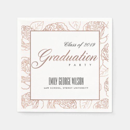 LUX ELEGANT BLUSH PINK ROSE GOLD FLORAL GRADUATION NAPKINS