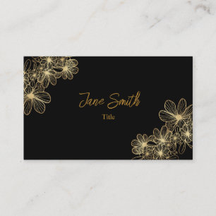 Lux Elegant Gold Flower  Black Business Card
