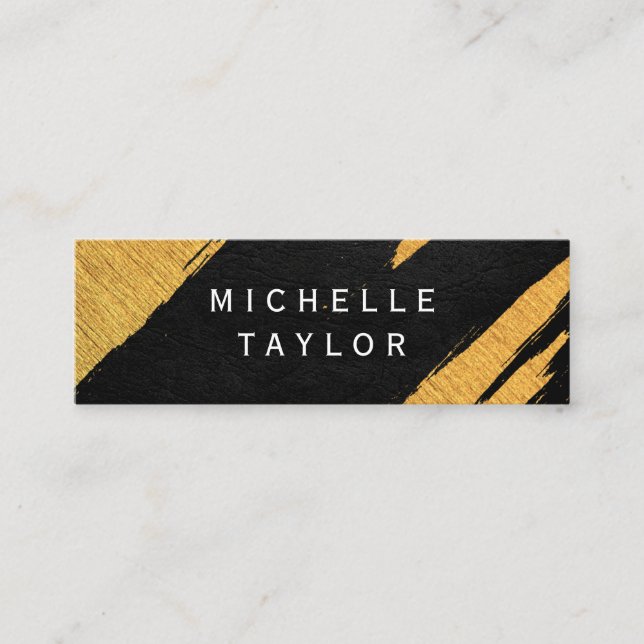 Lux Faux Gold Artistic Marks Leather Print Mini Business Card (Front)