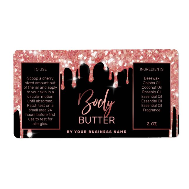 Lux Glitter Black And Rose Gold Body Butter Labels (Front)