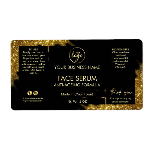 Lux Glitter Black Gold Hair Face Serum Label