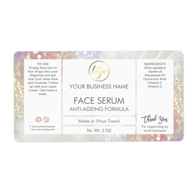 Lux Glitter Pastel Hair Face Serum Label (Front)