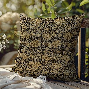 Lux gold and black Art nouveau William Morris Throw Pillow