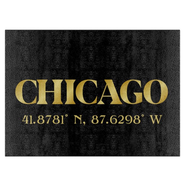 Lux Gold Chicago Latitude & Longitude  Cutting Board (Front)