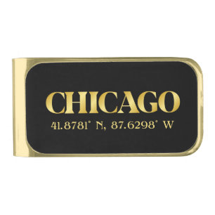 Lux Gold Chicago Latitude & Longitude  Finish Money Clip