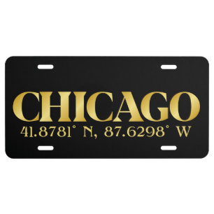 Lux Gold Chicago Latitude & Longitude License Plate