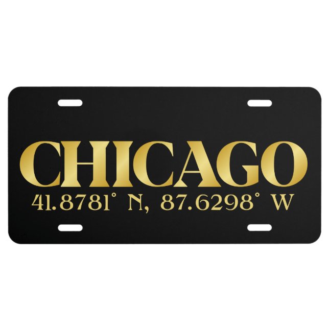 Lux Gold Chicago Latitude & Longitude  License Plate (Front)