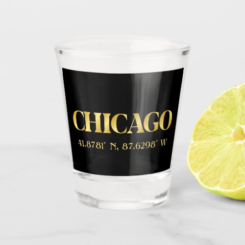 Lux Gold Chicago Latitude  Longitude  Shot Glass