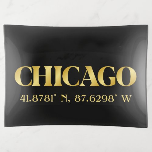 Lux Gold Chicago Latitude  Longitude Trinket Tray