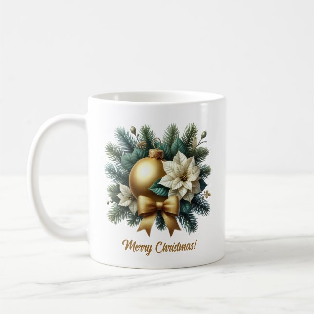 Lux gold Christmas bauble cotton golden bow Coffee Mug (Left)