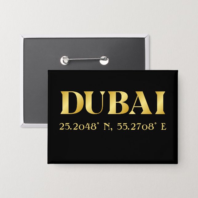 Lux Gold Dubai Latitude & Longitude Button (Front/Back)