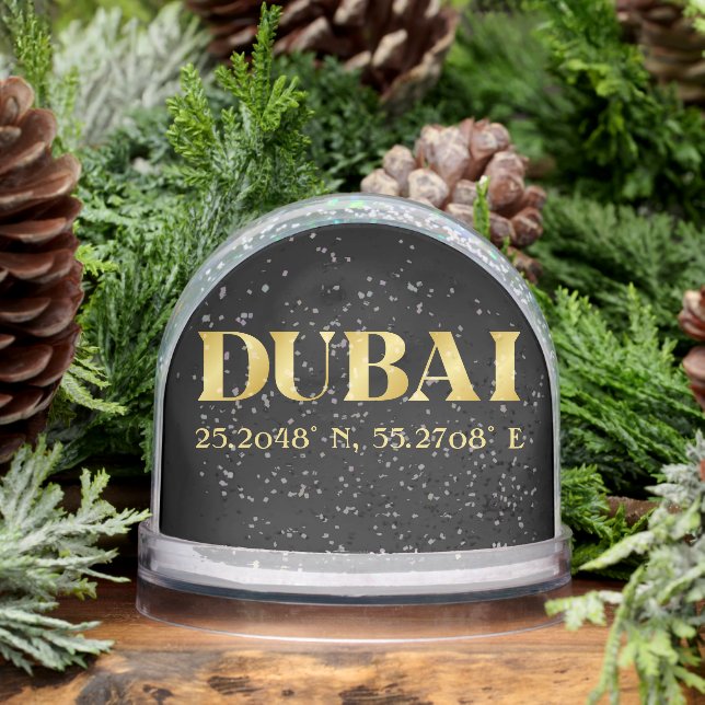 Lux Gold Dubai Latitude & Longitude Snow Globe (Winter)
