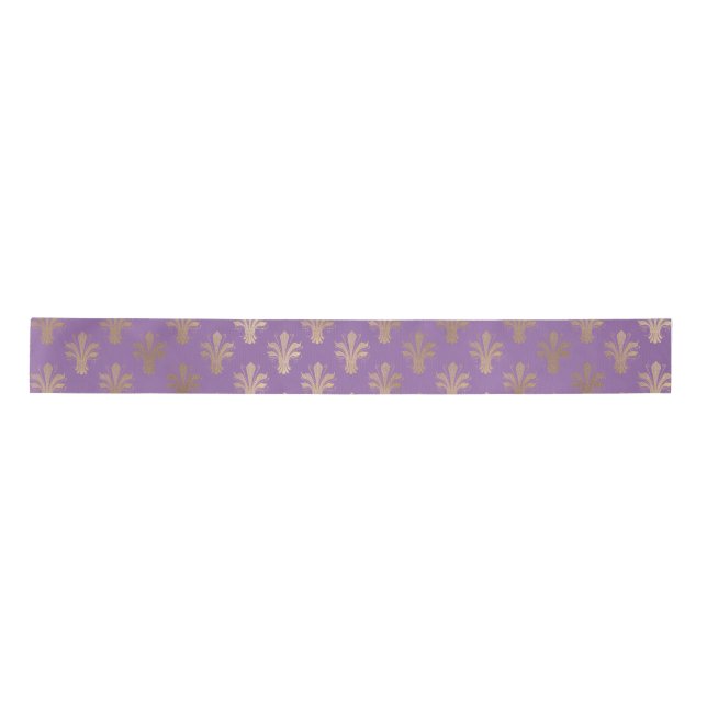 Lux Gold Fleur de Lis and Amethyst  Satin Ribbon (Front)