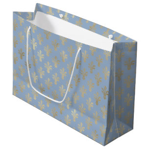 Lux Gold Fleur de Lis and Cerulean Blue Large Gift Bag