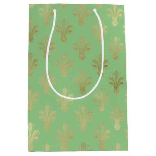 Lux Gold Fleur de Lis and Green Ash  Medium Gift Bag