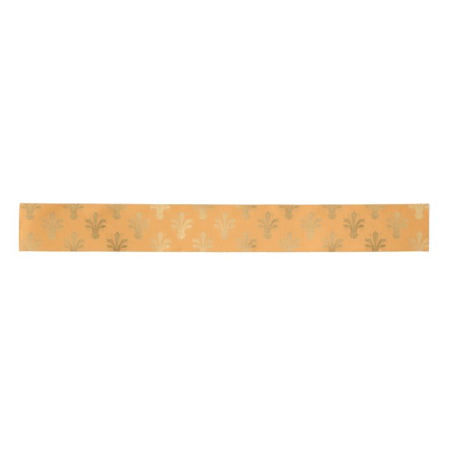 Lux Gold Fleur de Lis and Marigold  Satin Ribbon (Front)