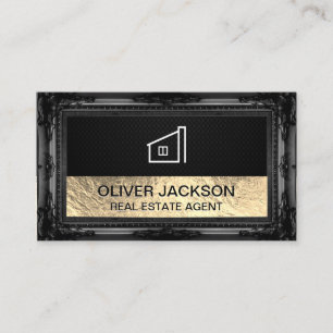 Lux Gold Foil Black Mesh   Antique Frame Business Card