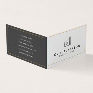 Lux Gold Foil Real Estate White Gray Business Card