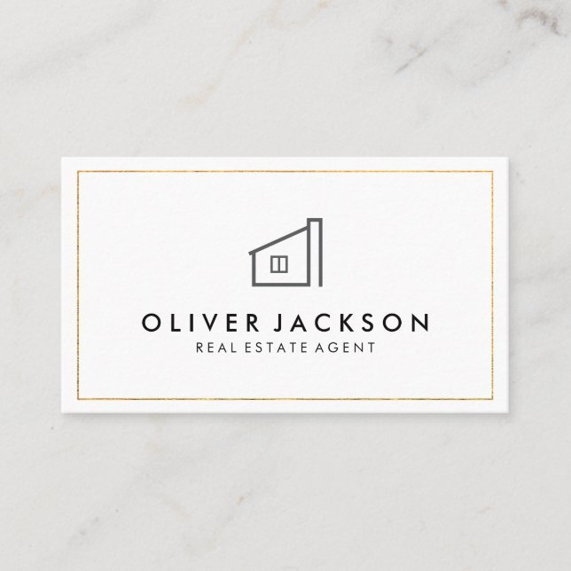 Lux Gold Foil Real Estate White Gray Business Card (Front)