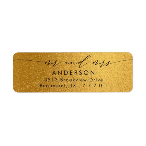 Lux Gold Foil Script Chic Mr  Mrs Return Address Label