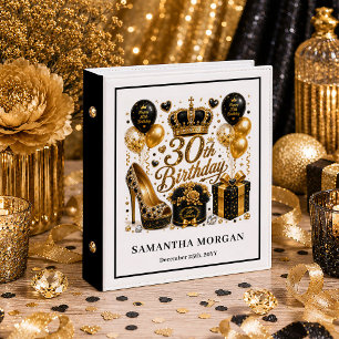 Lux Gold Glitter 30th Birthday Black Ring Binder
