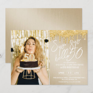 Lux Gold Glitter 50th Photo Birthday Invitat Invitation